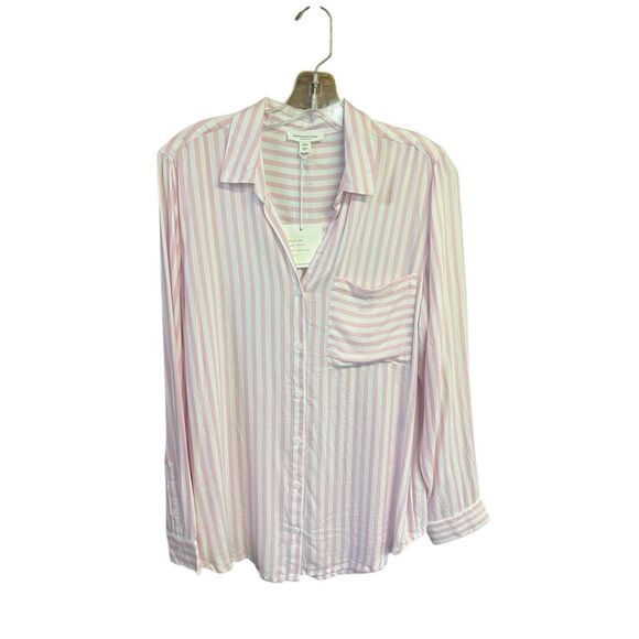 Beachlunchlounge Button down Blouse Sz M Pink/White NWT - Picture 1 of 8